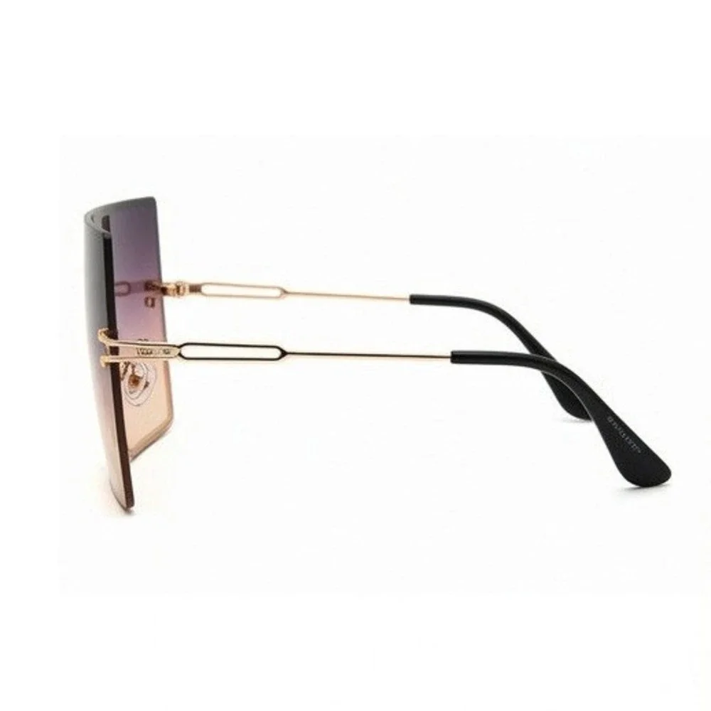 Oversized Square Shield Sunglasses Burgundy Gradient Gold Frame Women Shades New